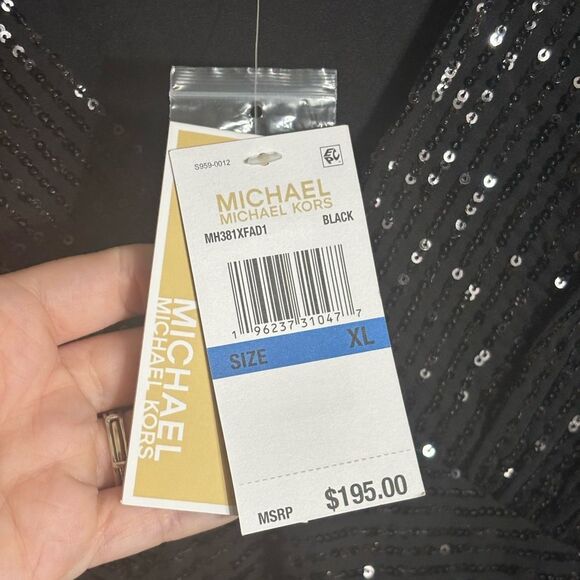 NWT  MICHAEL Michael Kors Sequin Striped V-Neck Minidress Size XL - Picture 3 of 4